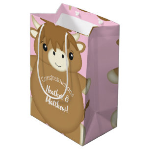 Sacola Para Presentes Média Chá de fraldas de Vaca do Land da Escócia rosa