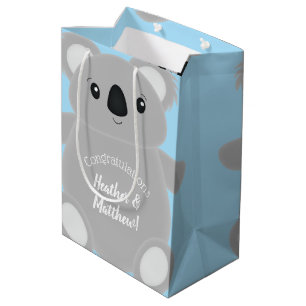 Sacola Para Presentes Média Chá de fraldas do Urso de Koala Azul