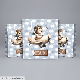 Sacola Para Presentes Média Chá de fraldas do Urso de Teddy do Avião Vintage