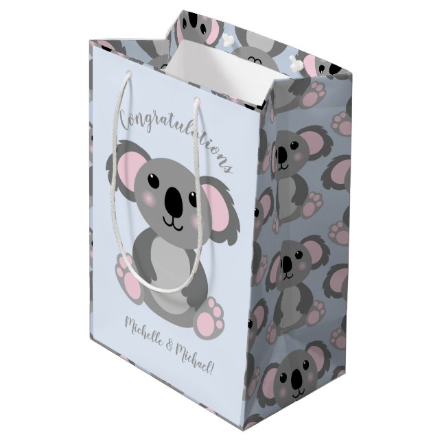 Sacola Para Presentes Média Chá de fraldas do Urso Koala Blue (Verso inclinado)