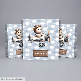 Sacola Para Presentes Média Chá de fraldas Do Urso Piloto De Aquarela Para Men