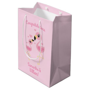 Sacola Para Presentes Média Chá de fraldas Flamingo Cute Tropical