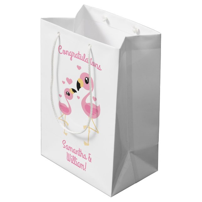 Sacola Para Presentes Média Chá de fraldas Flamingo Rosa (Verso inclinado)