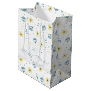 Sacola Para Presentes Média Chá de fraldas Floral Amarelo Azul bonito