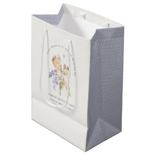 Sacola Para Presentes Média Chá de fraldas Floral Azul de Pés-Bebê