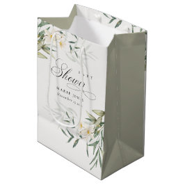 Sacola Para Presentes Média Chá de fraldas Floral Floral do Verde Branco Russo