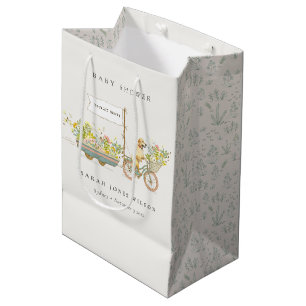 Sacola Para Presentes Média Chá de fraldas Floral para Retriever de Ouro em cr