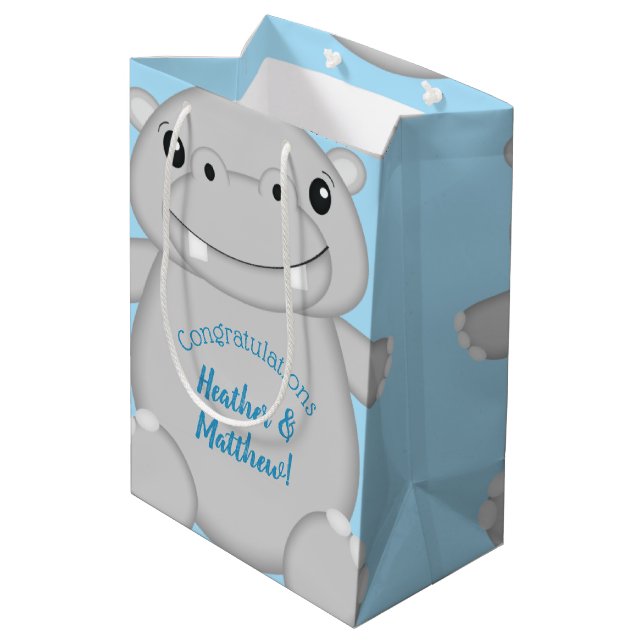 Sacola Para Presentes Média Chá de fraldas Hippo (Verso inclinado)