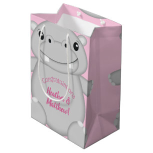 Sacola Para Presentes Média Chá de fraldas Hippo Rosa
