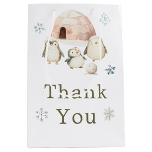 Sacola Para Presentes Média Chá de fraldas Pinguins de inverno