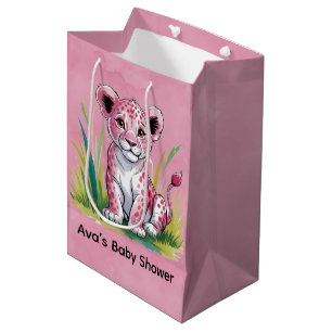 Sacola Para Presentes Média Chá de fraldas Rosa Lion Girl