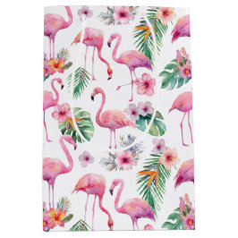 Sacola Para Presentes Média Chá de fraldas Tropical Flamingo rosa - Bag de pre