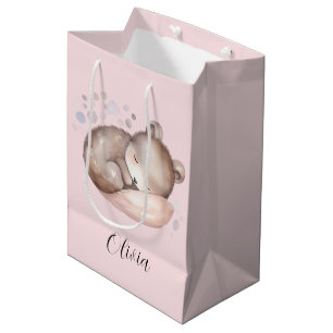 Sacola Para Presentes Média Chá de fraldas, ursinho de pelúcia adormecido