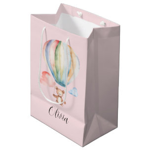 Sacola Para Presentes Média Chá de fraldas, ursinho fofo com balão de ar quent