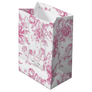 Sacola Para Presentes Média Chá de Noiva com Flor Silvestre Rosa