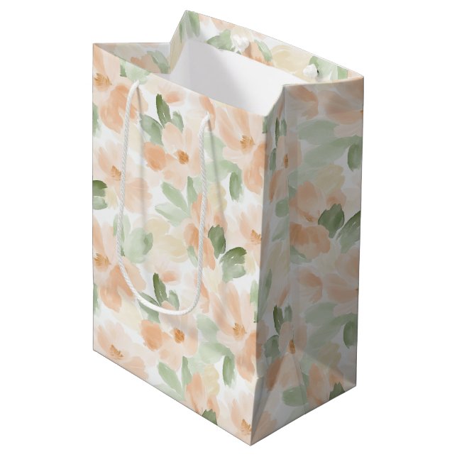 Sacola Para Presentes Média Chá de Noiva com Flores de Pêssego Lindas (Frente inclinada)