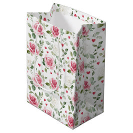 Sacola Para Presentes Média Chá de Noiva Corações Florais de Rosa