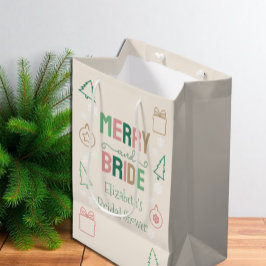 Sacola Para Presentes Média Chá de Noiva de Natal Merry & Bride