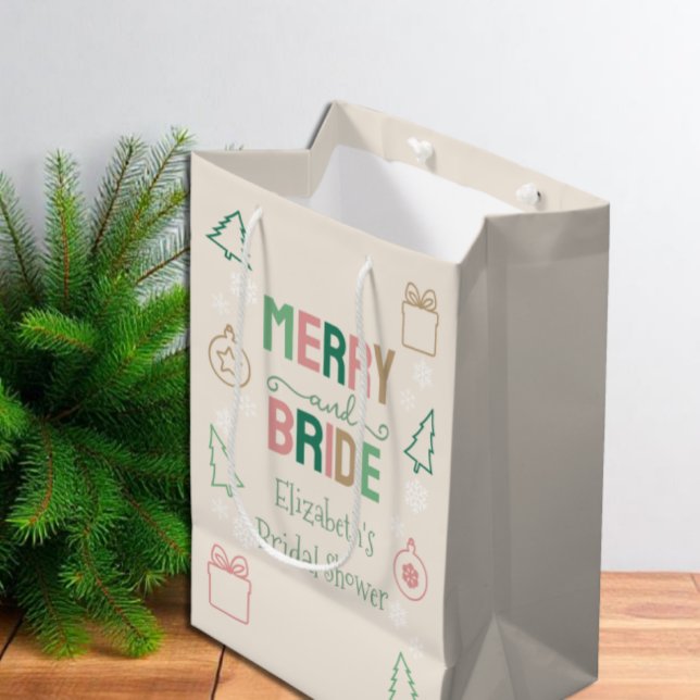 Sacola Para Presentes Média Chá de Noiva de Natal Merry & Bride (Criador carregado)