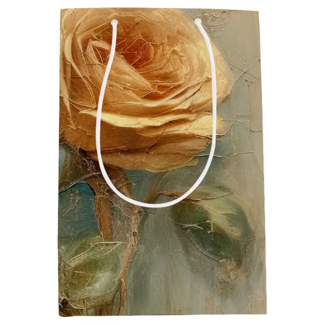 Sacola Para Presentes Média Chá de Noiva de Rosas em Tons de Pêssego Romântica (Frente)