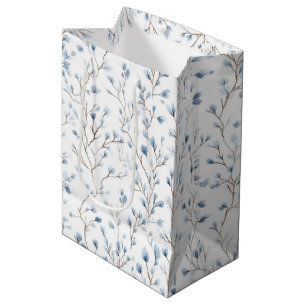 Sacola Para Presentes Média Chá de Noiva Floral Branco Azul Bonito
