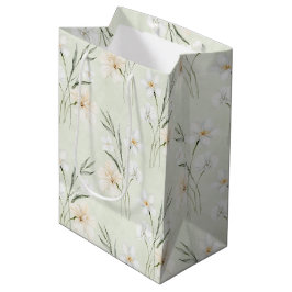 Sacola Para Presentes Média Chá de Noiva Floral de Hibisco Creme Branco Menta