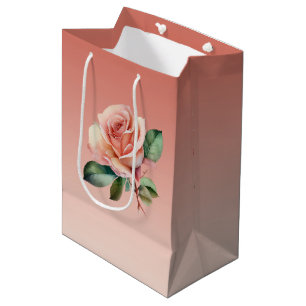 Sacola Para Presentes Média Chá de Noiva Floral Rosas Cor-de-Rosa