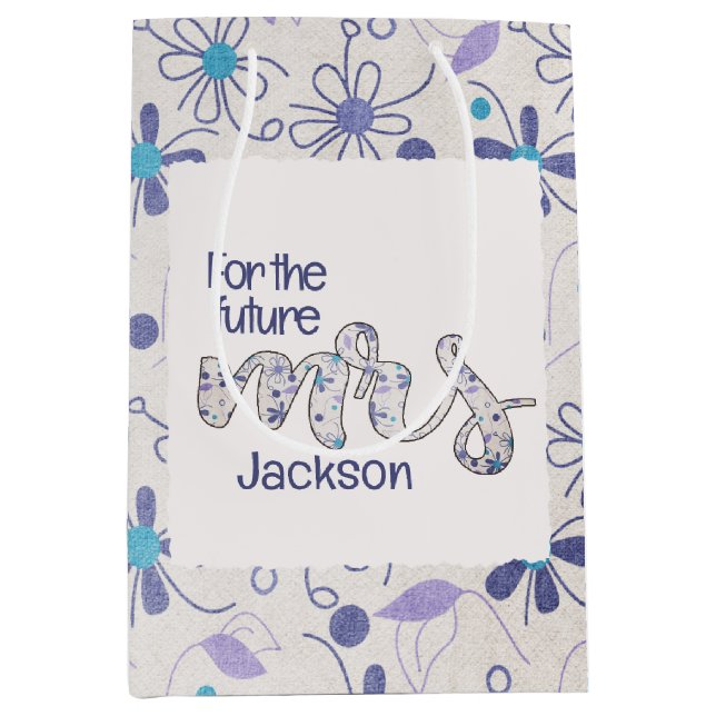 Sacola Para Presentes Média Chá de Noiva Floral Sra. (Frente)