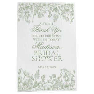 Sacola Para Presentes Média Chá de Noiva Floral Vintage Sage Chinoiserie