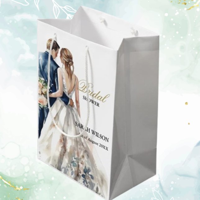 Sacola Para Presentes Média Chá de panela de Casamento de Blush Elegante (Celebrate your special day with our elegant blush wedding bridal shower gift bag)