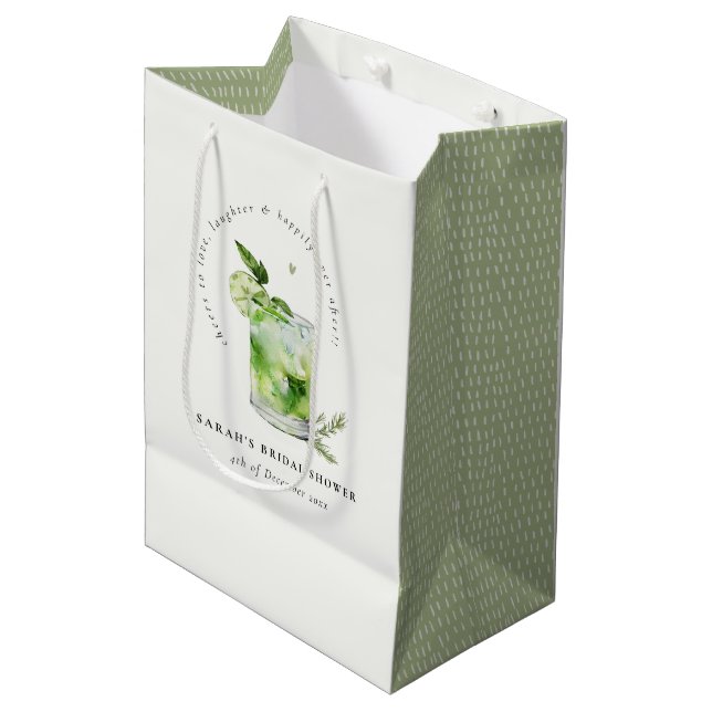 Sacola Para Presentes Média Chá de panela de coquetel Margarita Verde Elegante (Frente inclinada)