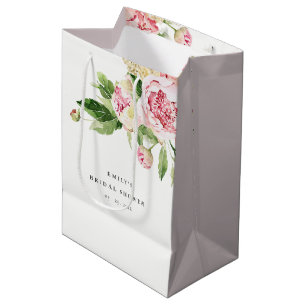 Sacola Para Presentes Média Chá de panela Floral Elegante Verde de Peonia Verd