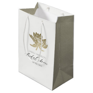 Sacola Para Presentes Média Chá de panela FLORORAL DOURADO E GLAMOSO