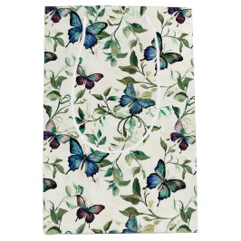 Sacola Para Presentes Média Chá de panela Romântico de Borboletas Azuis Chic