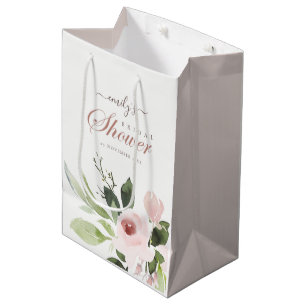 SACOLA PARA PRESENTES MÉDIA CHÁ DE PANELA ROSE FLORAL DE PINCO BRUTO SUAVE