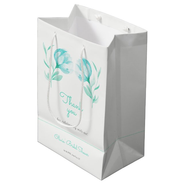 Sacola Para Presentes Média Chá de panela Teal Peonies (Frente inclinada)
