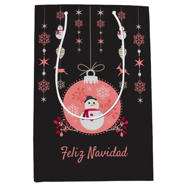 Sacola Para Presentes Média Chalkboard Snowman Navidad (Frente)