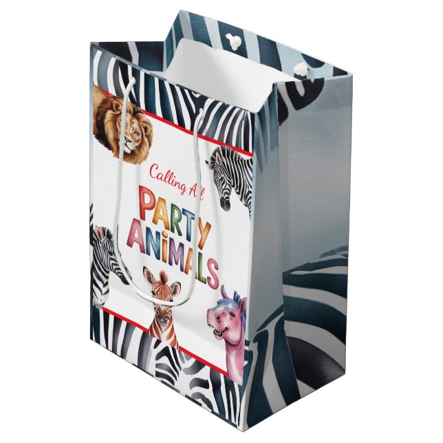 Sacola Para Presentes Média Chamando a Festa de aniversário de Todos os Animai (Frente inclinada)
