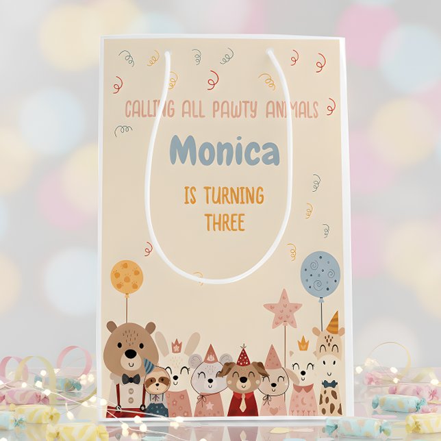 Sacola Para Presentes Média Chamando todos os animais de festa de aniversário (Criador carregado)