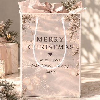 Sacola Para Presentes Média Champagne Bege Natal Botânico Feliz Natal