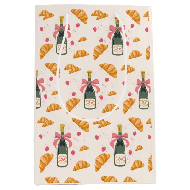 Sacola Para Presentes Média Champagne e Croissants (Frente)