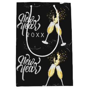Sacola Para Presentes Média Champanhe Dourado Vidro Negro Confetti Moderno
