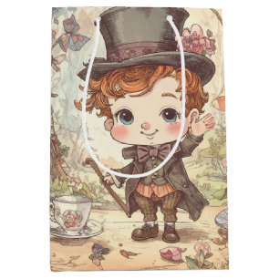 Sacola Para Presentes Média Chapeleiro Maluco Fofo Arte Caprichosa da Floresta