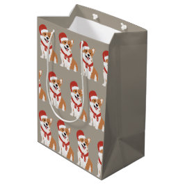 Sacola Para Presentes Média Chapéu de Papai Noel Corgi de Natal - Taupe Sofist