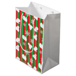 Sacola Para Presentes Média Chapéus De Inverno, Mittens De Natal, Flocos Bran