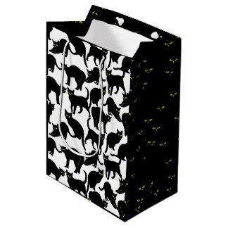 Sacola Para Presentes Média Chats Noirs sur Fond Blanc