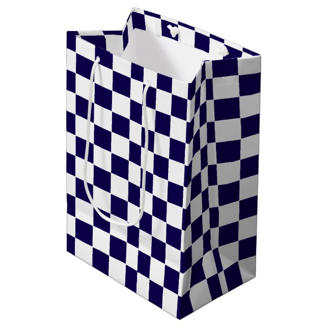 Sacola Para Presentes Média Checkered dark blue and White  (Frente inclinada)