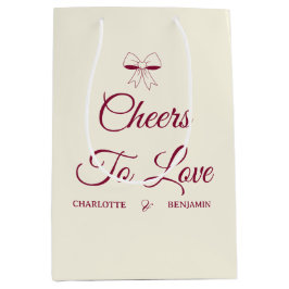 Sacola Para Presentes Média Cheers To Love Burgundy Script Ivory Bow Wedding