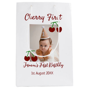 Sacola Para Presentes Média Cherry Primeiro feliz foto de aniversário crianças