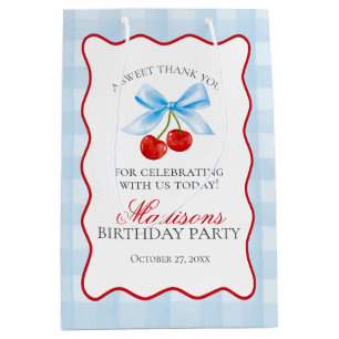 Sacola Para Presentes Média Cherry Sweet Blue Coquette Arco Aniversário Favori